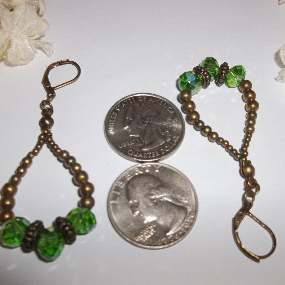 Faux Emerald Green and Bronze Hoop Earrings Boho Style Jewelry Gift Idea 7040 - Picture 3 of 6